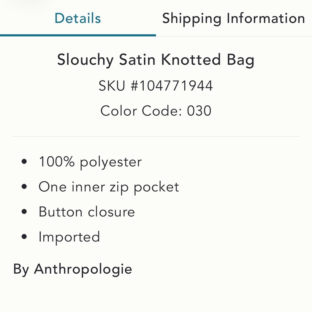 Anthropologie Slouchy Satin Handbag Black NWT - Picture 7 of 8